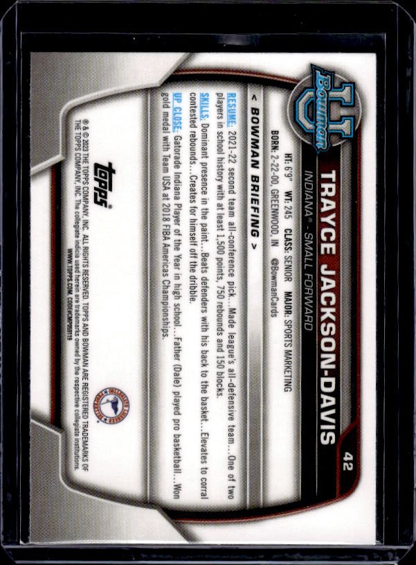 2022-23 Bowman University Chrome #42 Trayce Jackson-Davis