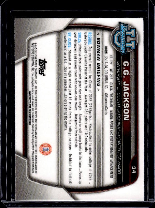 2022-23 Bowman University Chrome #34 G.G. Jackson