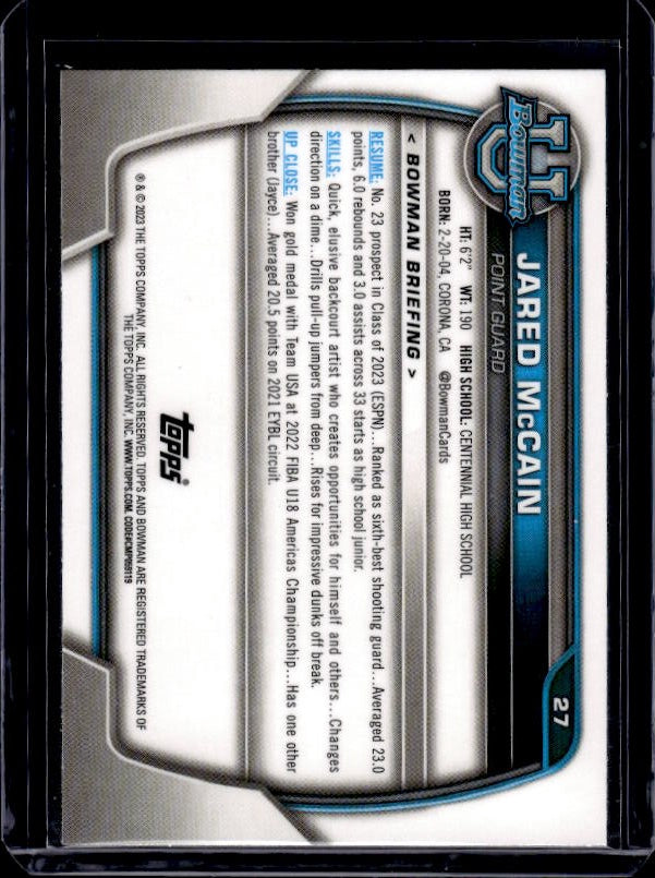 2022-23 Bowman University Chrome #27 Jared McCain