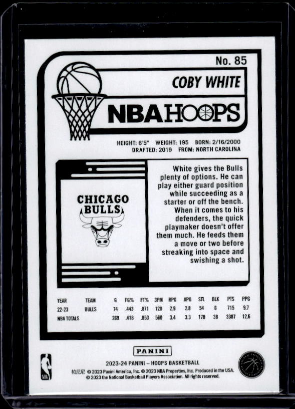 2023-24 Hoops #85 Coby White Blue