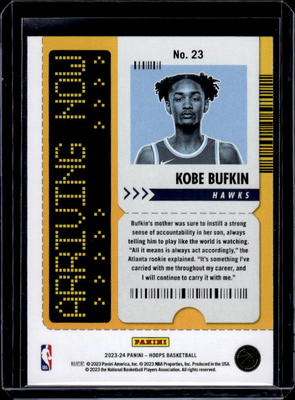 2023-24 Hoops #23 Kobe Bufkin Arriving Now