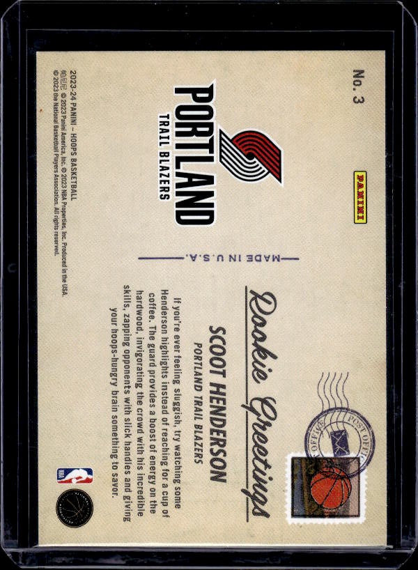 2023-24 Hoops #3 Scoot Henderson Rookie Greetings