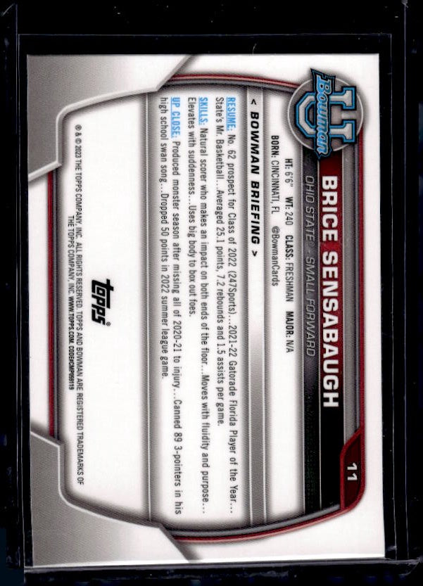 2022-23 Bowman University Chrome #11 Brice Sensabaugh
