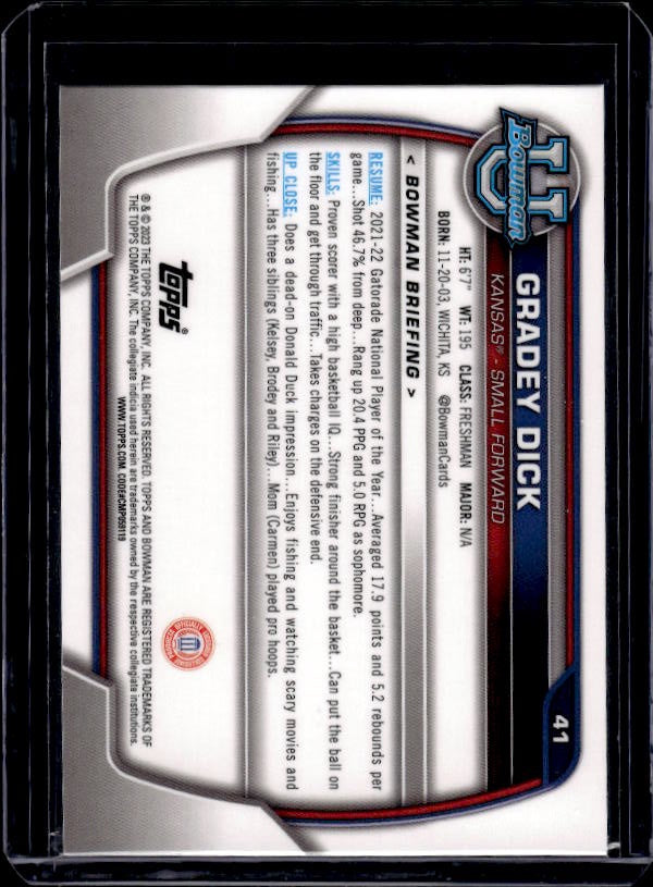 2022-23 Bowman University Chrome #41 Gradey Dick