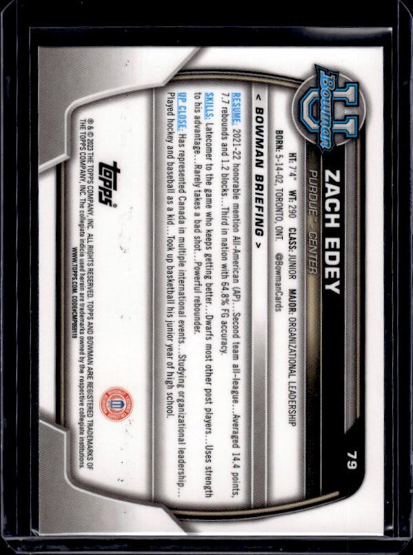 2022-23 Bowman University Chrome #79 Zach Edey