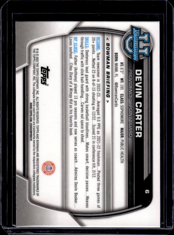 2022-23 Bowman University Chrome #6 Devin Carter