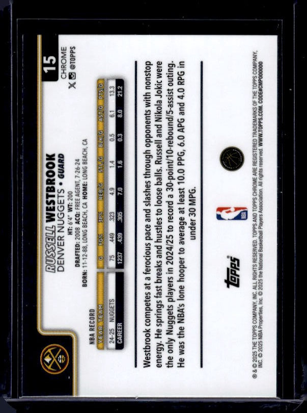 2025-26 Topps Chrome #15 Russell Westbrook Refractor