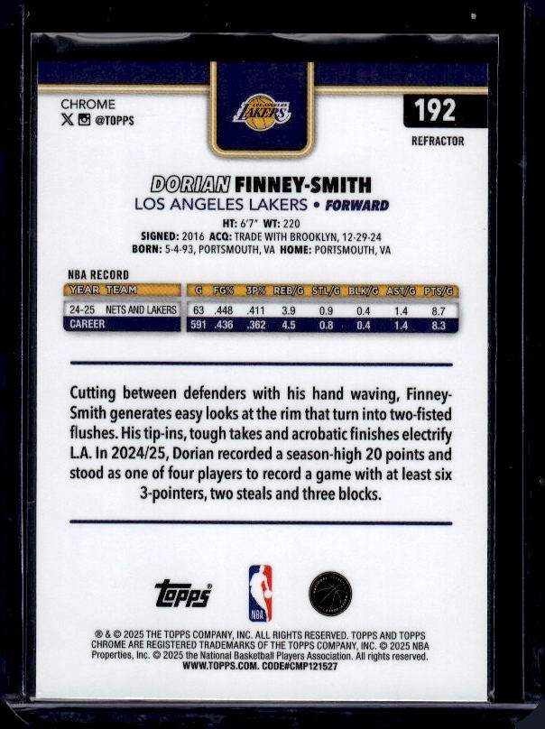 2025-26 Topps Chrome #192 Dorian Finney-Smith Basketball Refractor