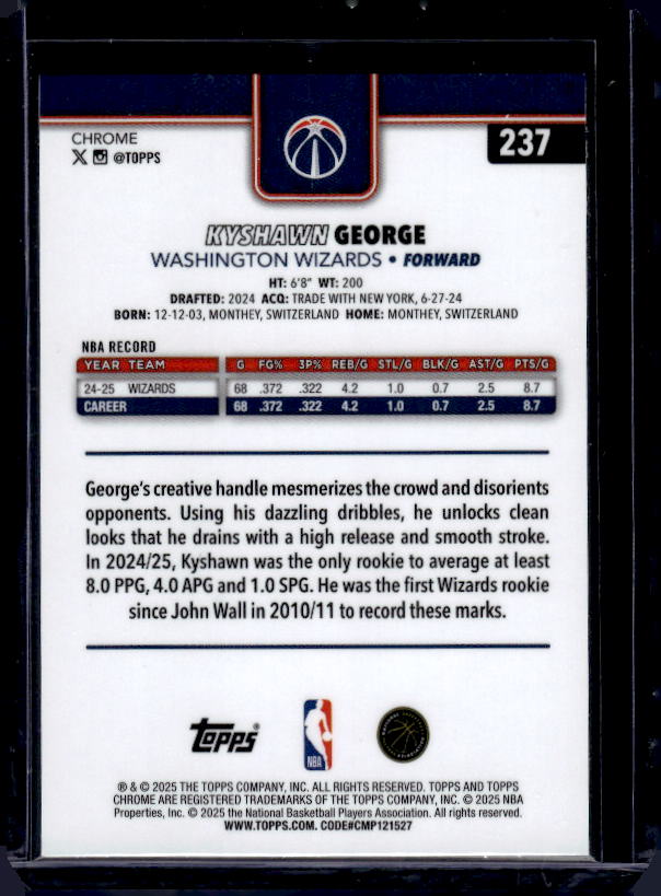 2025-26 Topps Chrome #237 Kyshawn George Refractor