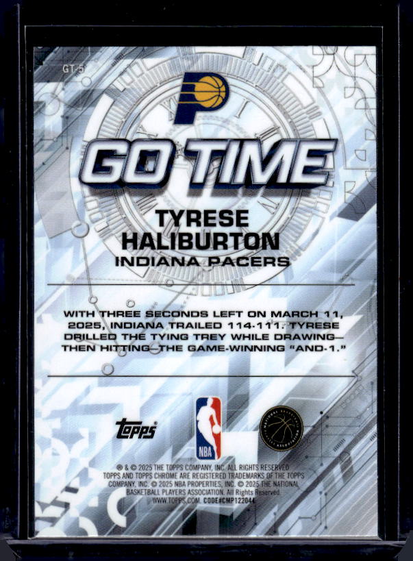 2025-26 Topps Chrome #GT-5 Tyrese Haliburton Go Time Aqua Refractor #/199