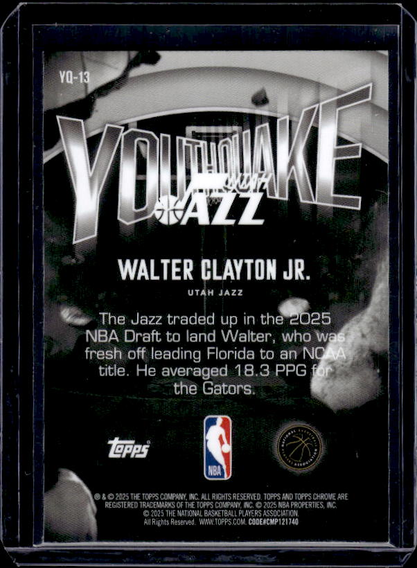 2025-26 Topps Chrome #YQ-13 Walter Clayton Jr. Youthquake