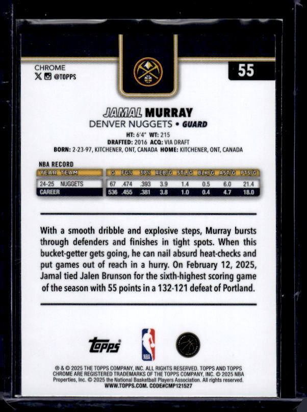 2025-26 Topps Chrome #55 Jamal Murray Red White and Blue Refractor