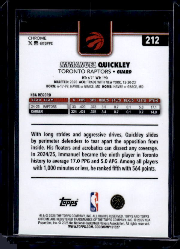 2025-26 Topps Chrome #212 Immanuel Quickley Red White and Blue Refractor
