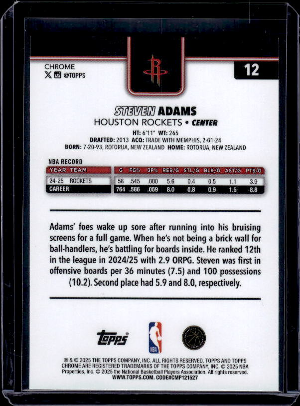 2025-26 Topps Chrome #12 Steven Adams Refractor