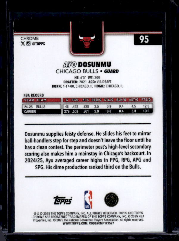 2025-26 Topps Chrome #95 Ayo Dosunmu Basketball Refractor