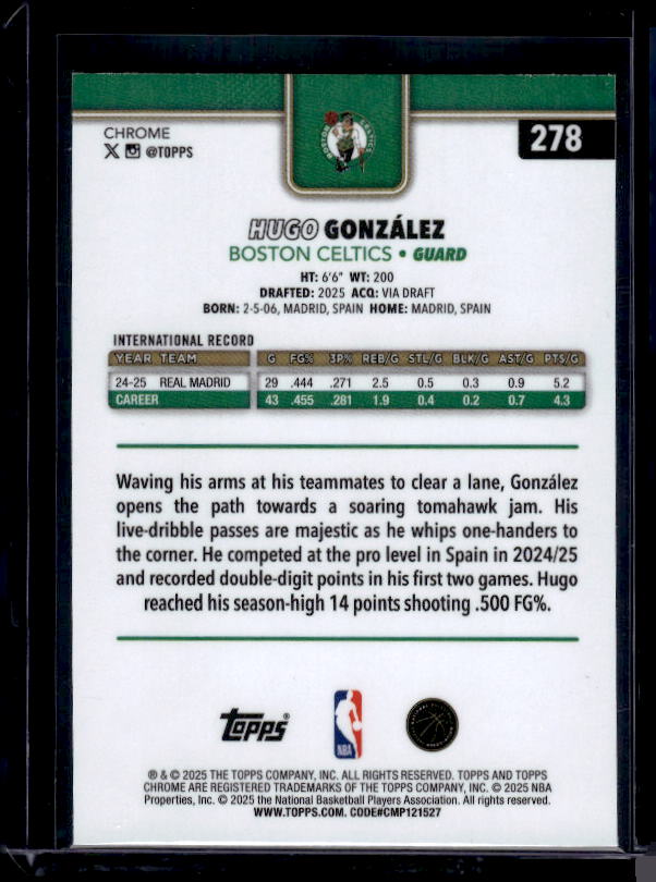 2025-26 Topps Chrome #278 Hugo González Basketball Refractor