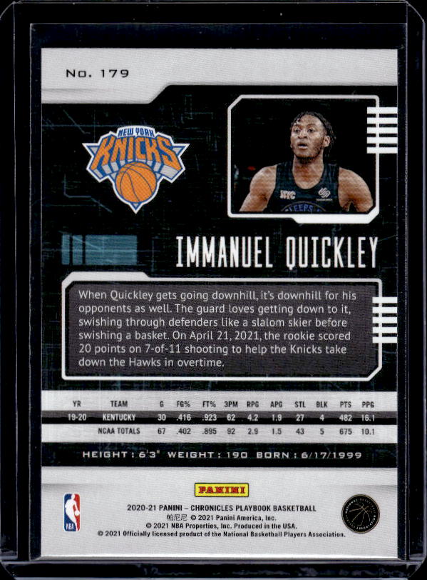 2020-21 Panini Chronicles #179 Immanuel Quickley Pink