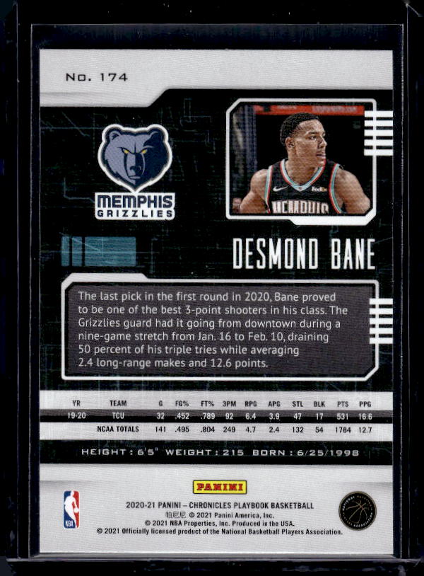 2020-21 Panini Chronicles #174 Desmond Bane Teal
