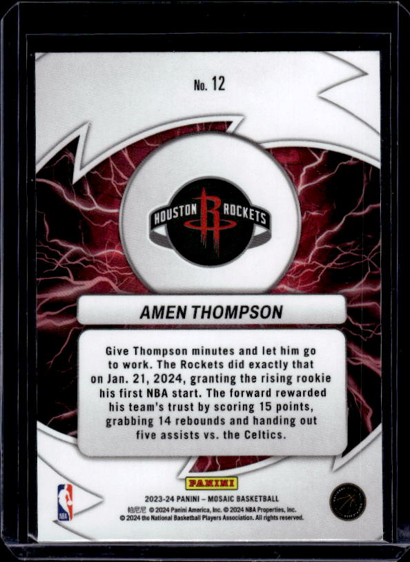 2023-24 Panini Mosaic #12 Amen Thompson Thunder Road