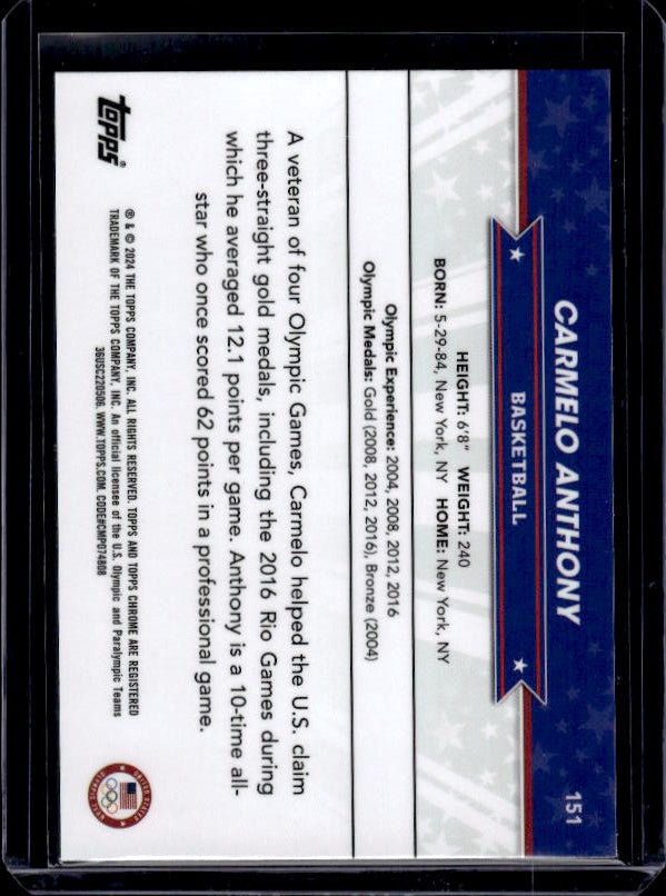 2024 Topps Chrome U.S. Olympics & Paralympic Hopefuls #151 Carmelo Anthony