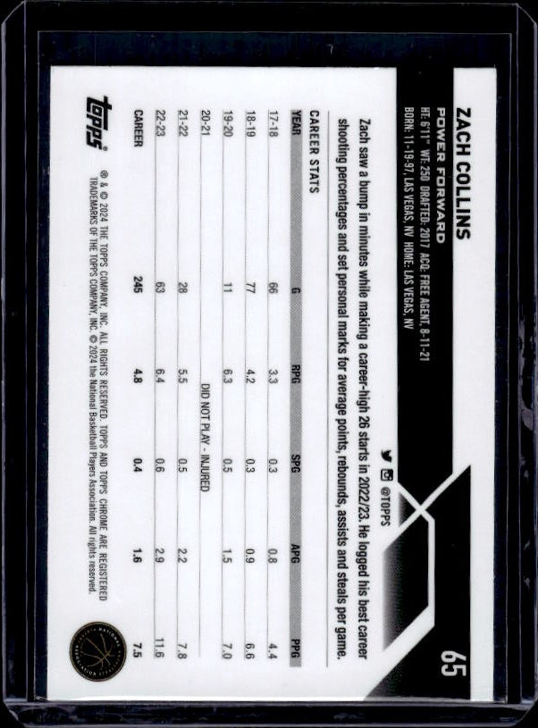 2023-24 Topps Chrome #65 Zach Collins Green Logo Refractors