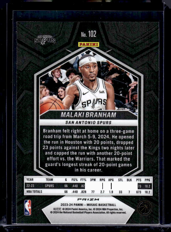 2023-24 Panini Mosaic #102 Malaki Branham Mosaic
