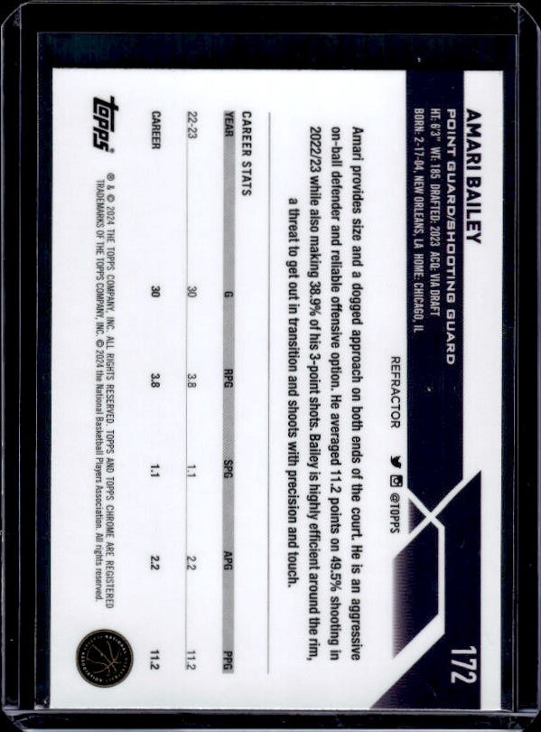 2023-24 Topps Chrome #172 Amari Bailey Refractors
