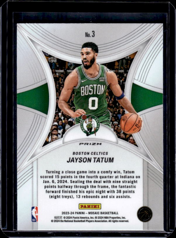 2023-24 Panini Mosaic #3 Jayson Tatum Elevate Mosaic Green