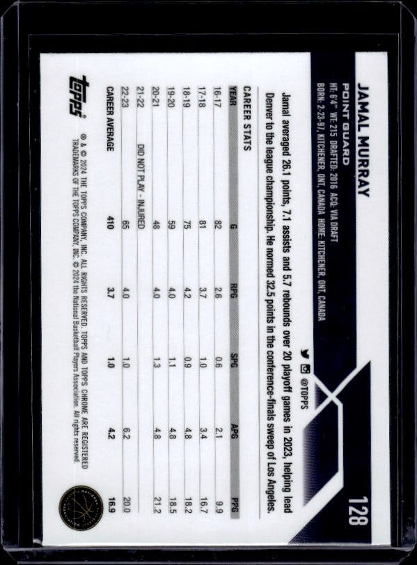 2023-24 Topps Chrome #128 Jamal Murray Pink Basketball Refractors