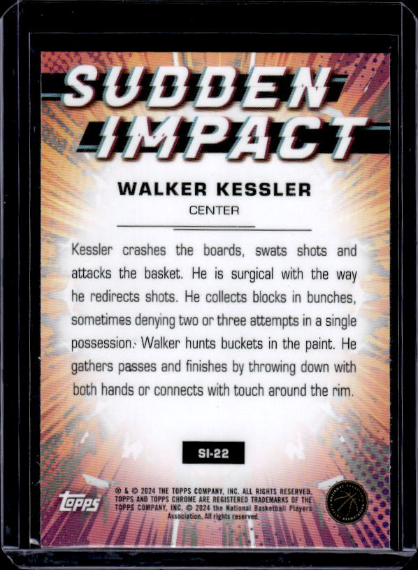 2023-24 Topps Chrome #SI-22 Walker Kessler Sudden Impact Refractor Pink