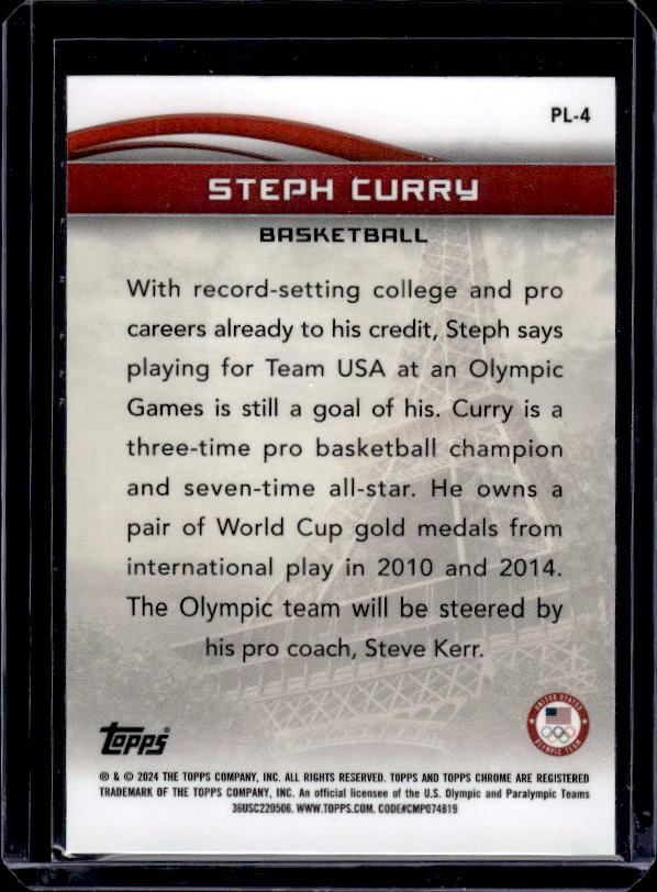 2024 Topps Chrome U.S. Olympics & Paralympic Hopefuls #PL-4 Stephen Curry