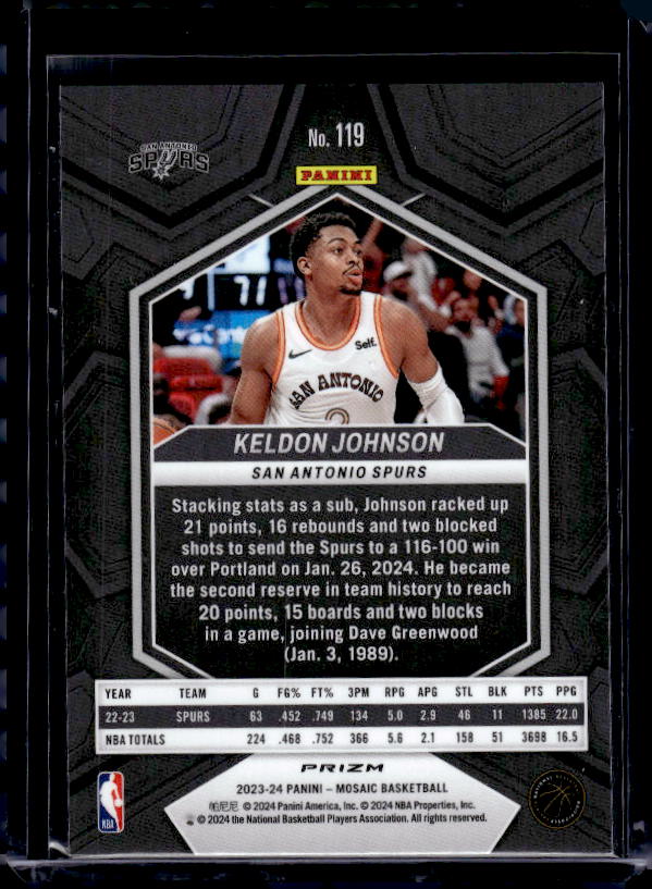 2023-24 Panini Mosaic #119 Keldon Johnson Reactive Yellow