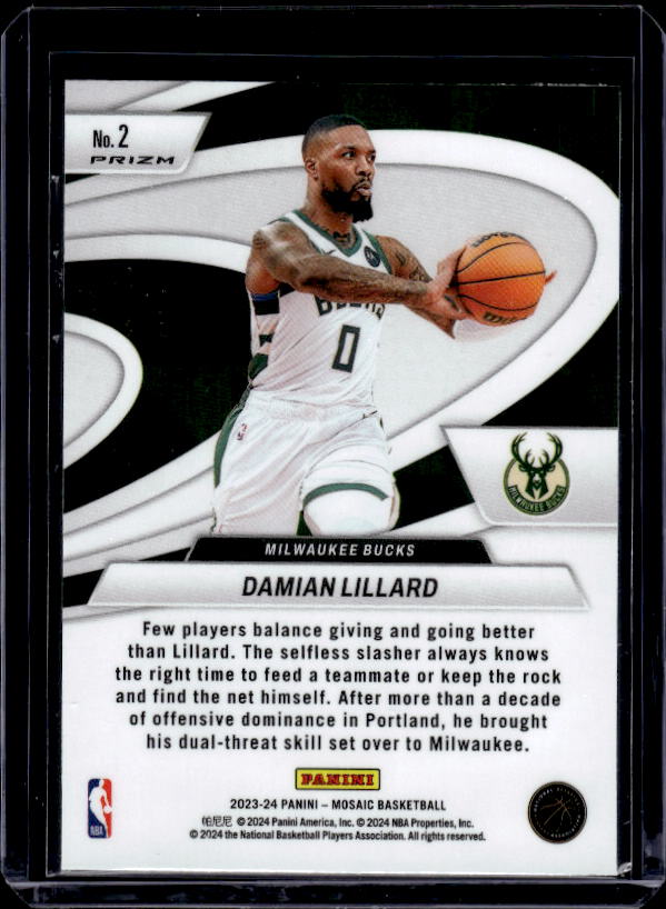 2023-24 Panini Mosaic #2 Damian Lillard Give and Go Mosaic Green