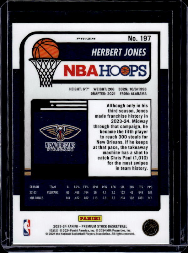 2023-24 Hoops Premium Stock #197 Herbert Jones Seismic Prizm