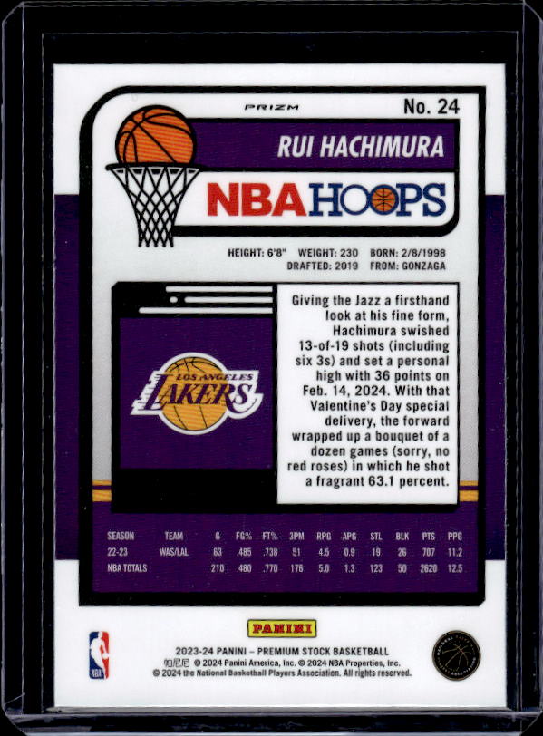 2023-24 Hoops Premium Stock #24 Rui Hachimura Seismic Prizm