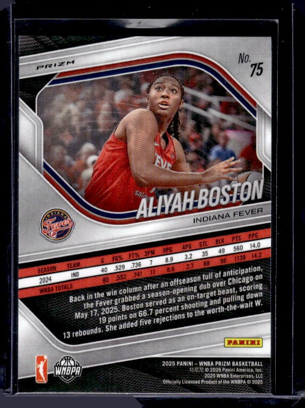 2025 Panini Prizm WNBA #75 Aliyah Boston Silver Prizms