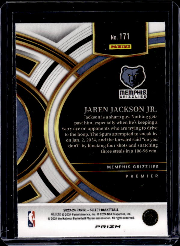 2023-24 Panini Select #171 Jaren Jackson Jr. Blue Prizms
