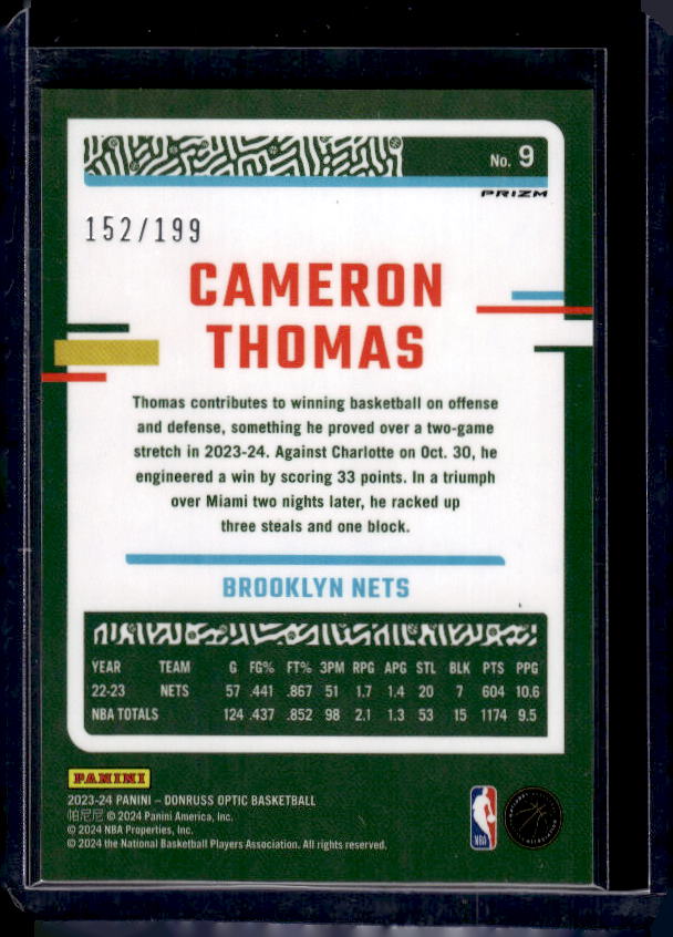 2023-24 Donruss Optic #9 Cameron Thomas Orange #/199