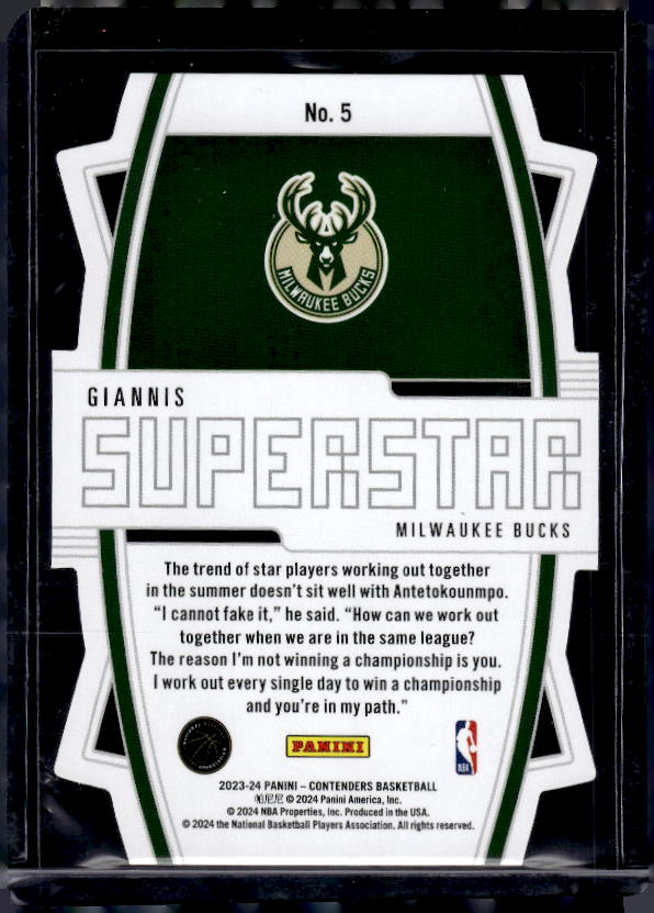 2023-24 Panini Contenders #5 Giannis Antetokounmpo Superstar Die-Cuts