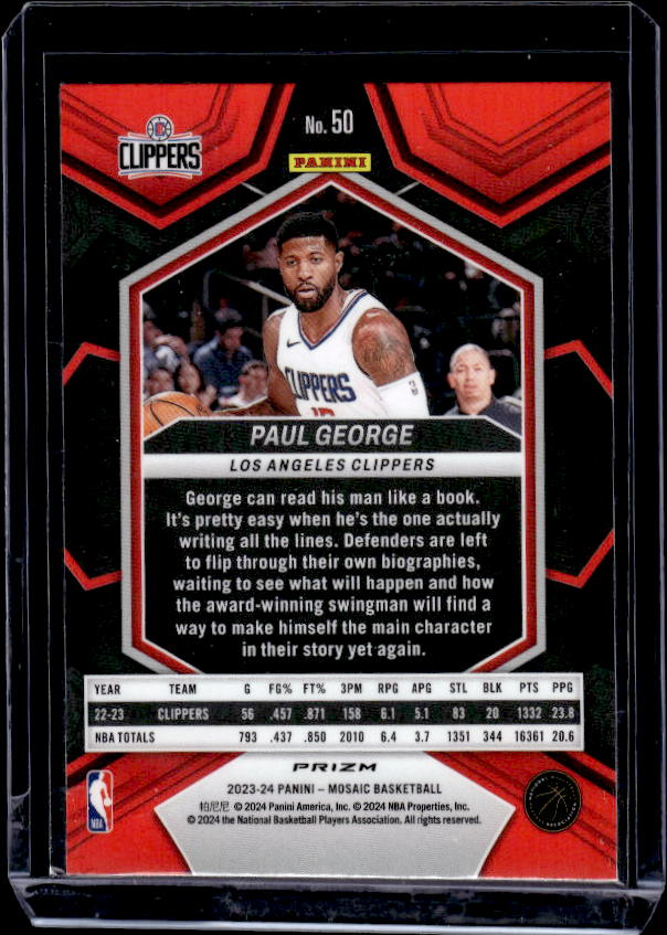 2023-24 Panini Mosaic #50 Paul George Reactive Blue