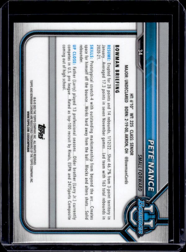 2021-22 Bowman University #34 Pete Nance