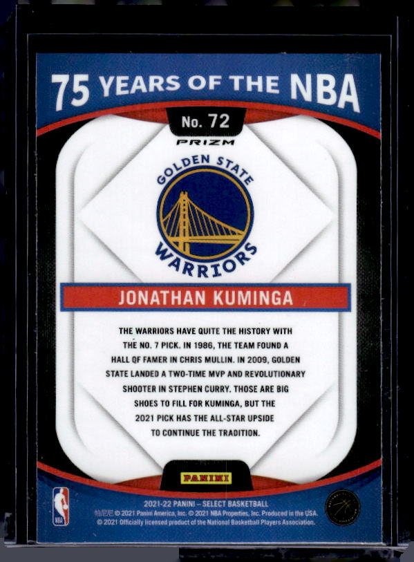 2021-22 Panini Select #72 Jonathan Kuminga 75 Years of the NBA