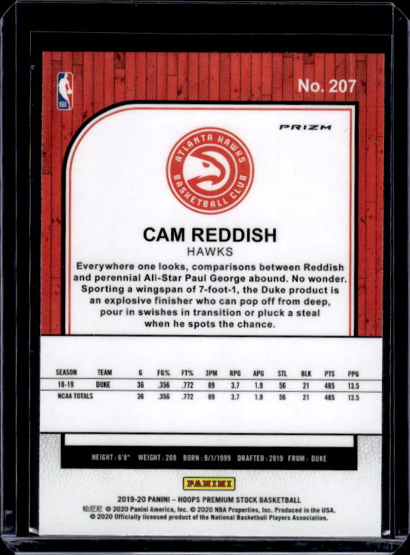2019-20 Hoops Premium Stock #207 Cam Reddish Prizms Purple Disco