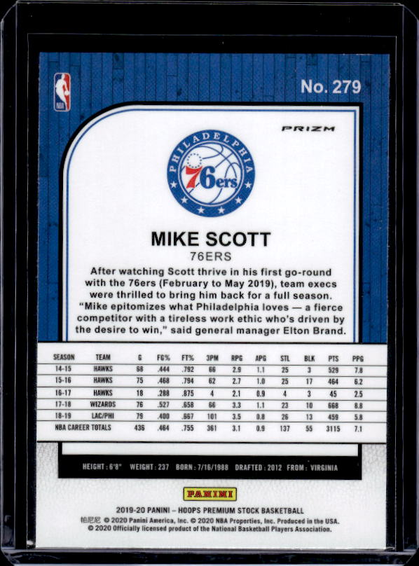 2019-20 Hoops Premium Stock #279 Mike Scott Prizms Purple Disco