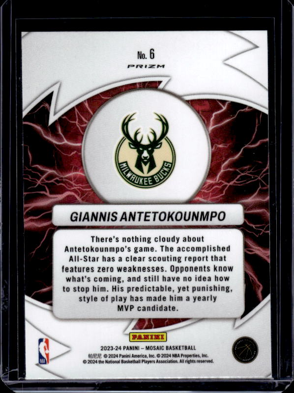 2023-24 Panini Mosaic #6 Giannis Antetokounmpo Thunder Road Mosaic