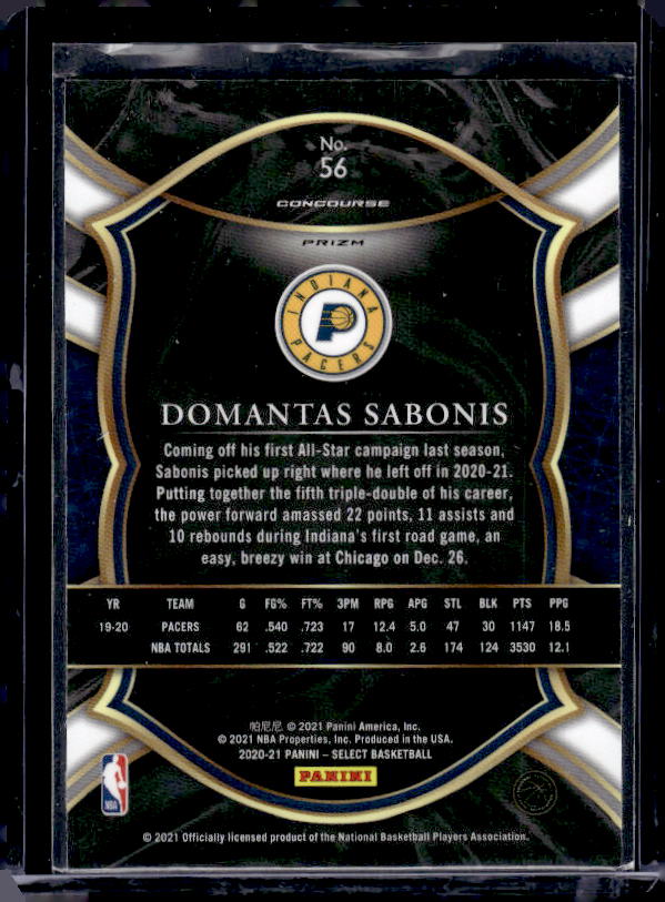 2020-21 Panini Select #56 Domantas Sabonis Silver Prizms