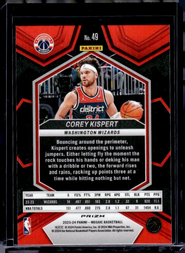 2023-24 Panini Mosaic #49 Corey Kispert Reactive Blue