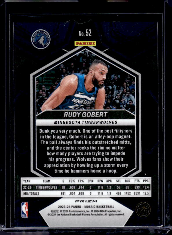 2023-24 Panini Mosaic #52 Rudy Gobert Reactive Blue
