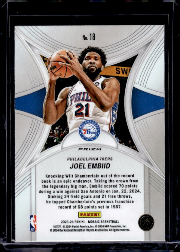2023-24 Panini Mosaic #18 Joel Embiid Epic Performers Mosaic Green