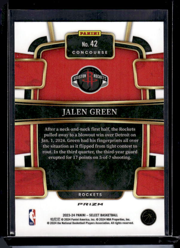 2023-24 Panini Select #42 Jalen Green Tectonic Prizms